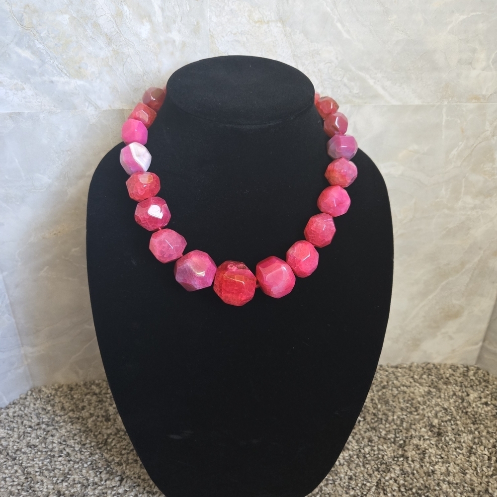 Pink and Red Beaded Necklace